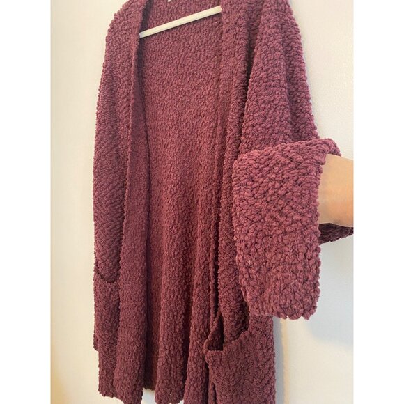 Zenana Soft Burgundy Open Front Textured Cardigan With Pockets Size XL - Picture 3 of 6